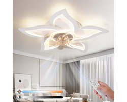 Glitzerlife - Plafond ventilator met verlichting - Dimbare LED ventilator lamp plafond - Stille plafondventilator - 3 kleurtemperaturen - 6 windsnelheden - Timer & nachtmodus - Ø62cm - Wit - Plafondlampen met ventilator woonkamer slaapkamer