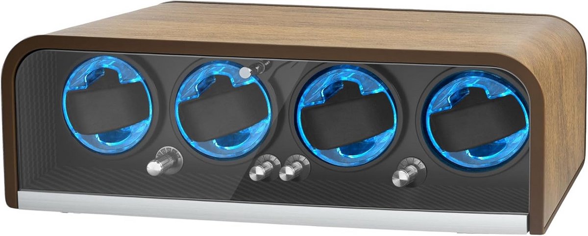 Luxe Houten Horloge Winder voor 4 Automatische Horloges met LED Verlichting
