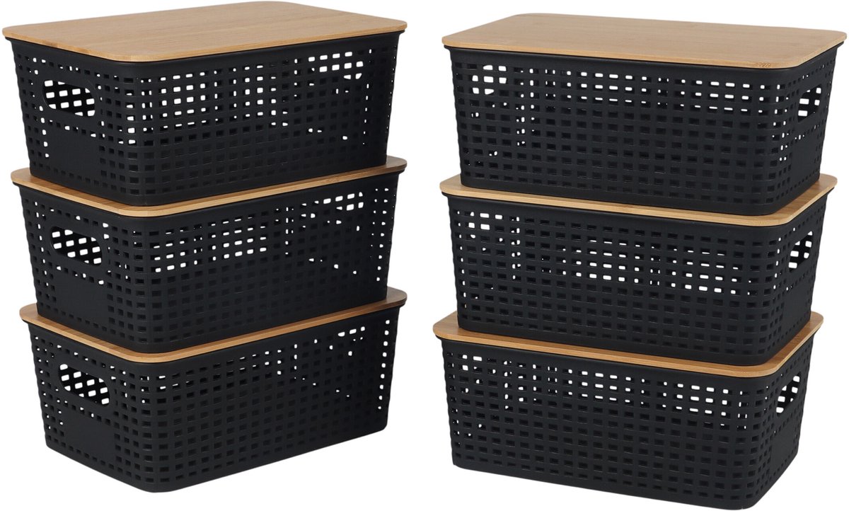 Opbergbox - zwart naturel - 25,5 x 10,5 x 18 cm - 6 stuks