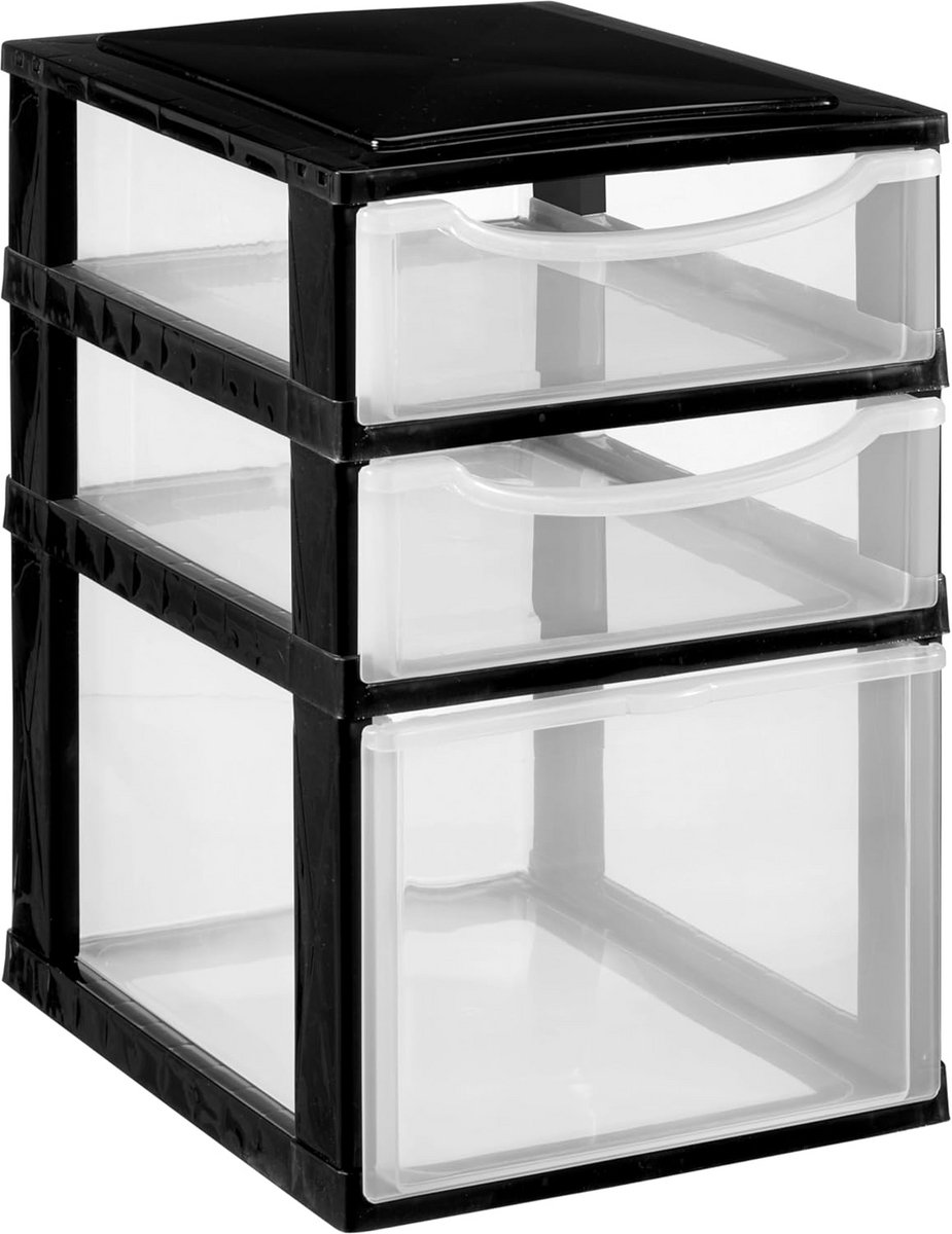 Opbergbox met 3 Schappen voor DIN A4 Documenten Bureau Organizer Zwart Transparant