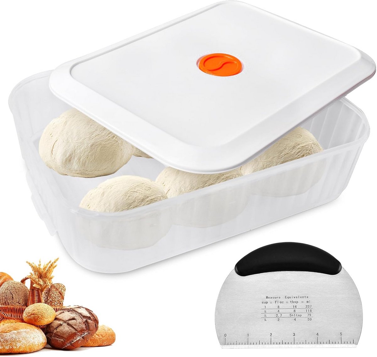 Pizza Deeg Bak Voor Rijzen met Deksel en Datumweergave 31x23x9cm