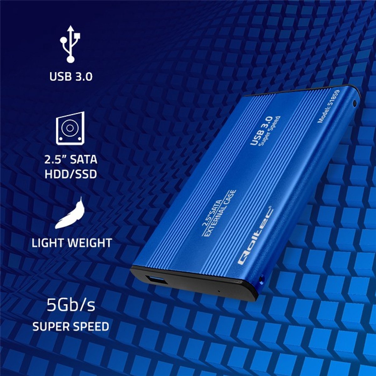 Qoltec Hdd Ssd-Behuizing 25 Sata3 Usb 30 Externe Schijf Voor Pc/Laptop
