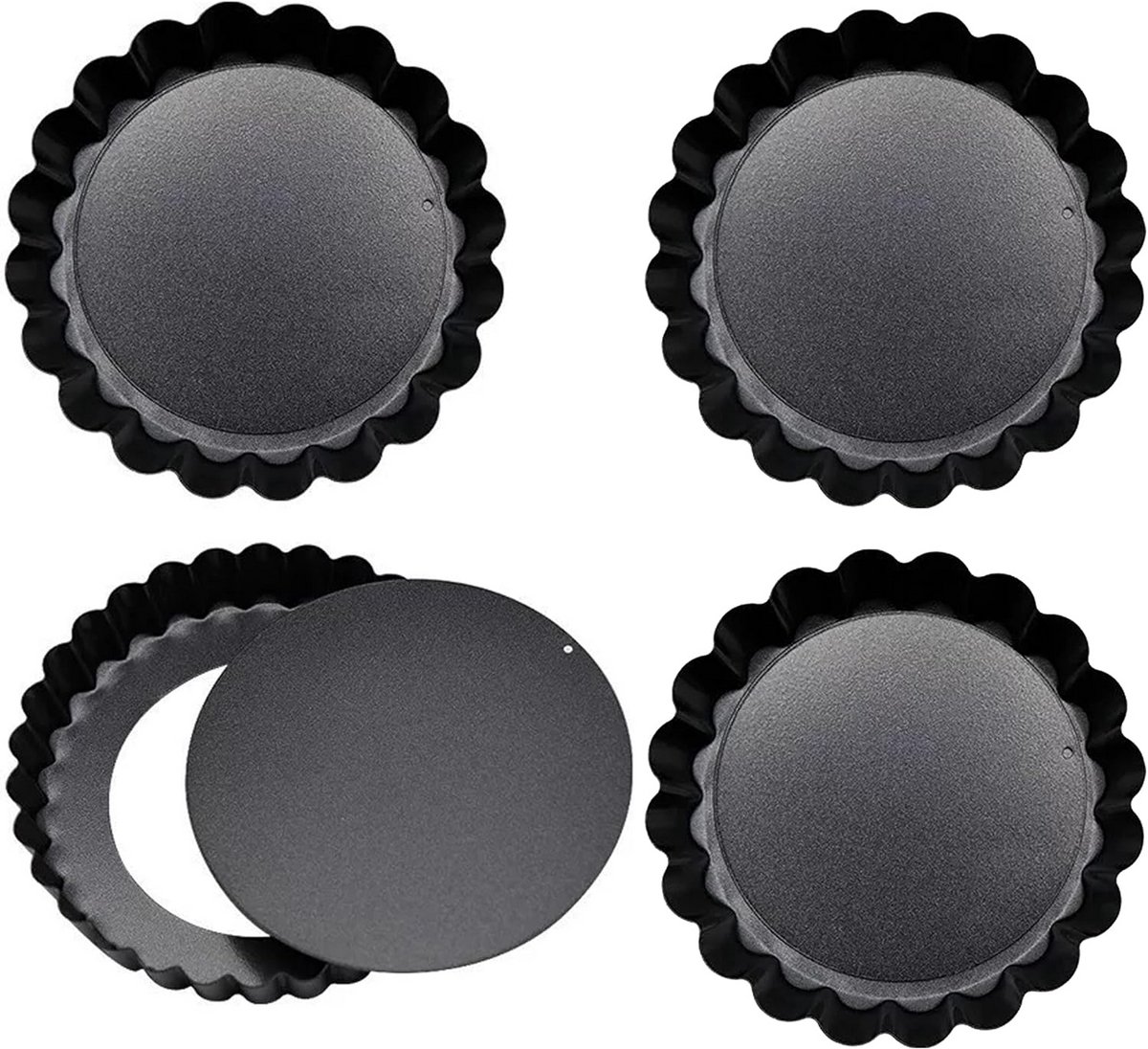 Set van 4 Quichevormen met Losse Bodem en Antiaanbaklaag, 4,7 Inch