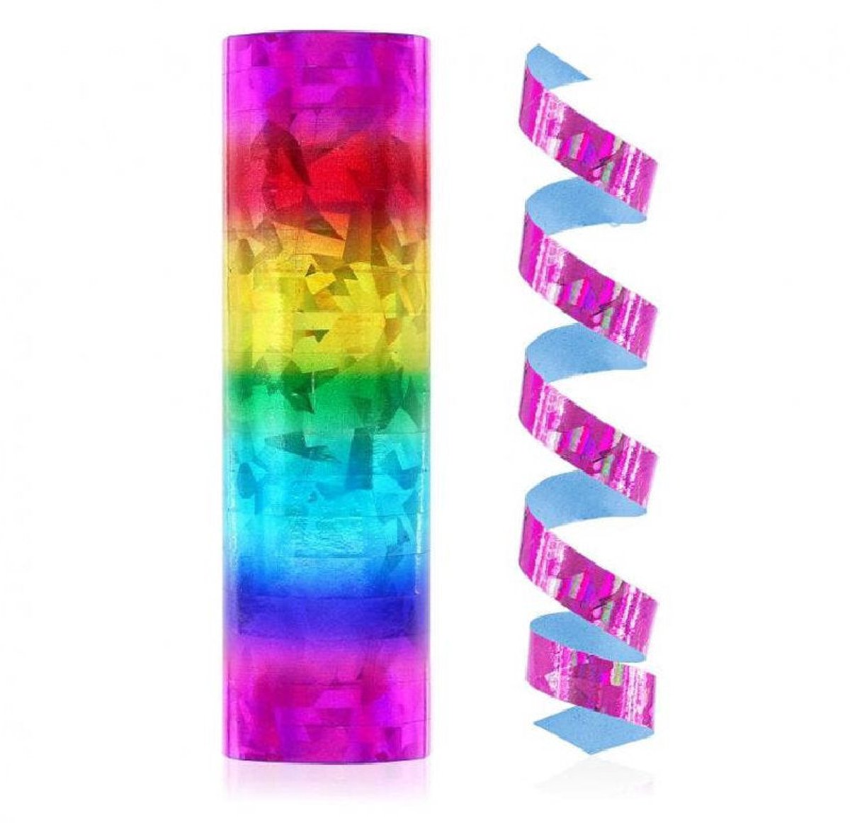 Regenboogkleurige metallic slingers, 18 rollen van elk 4 meter lang.