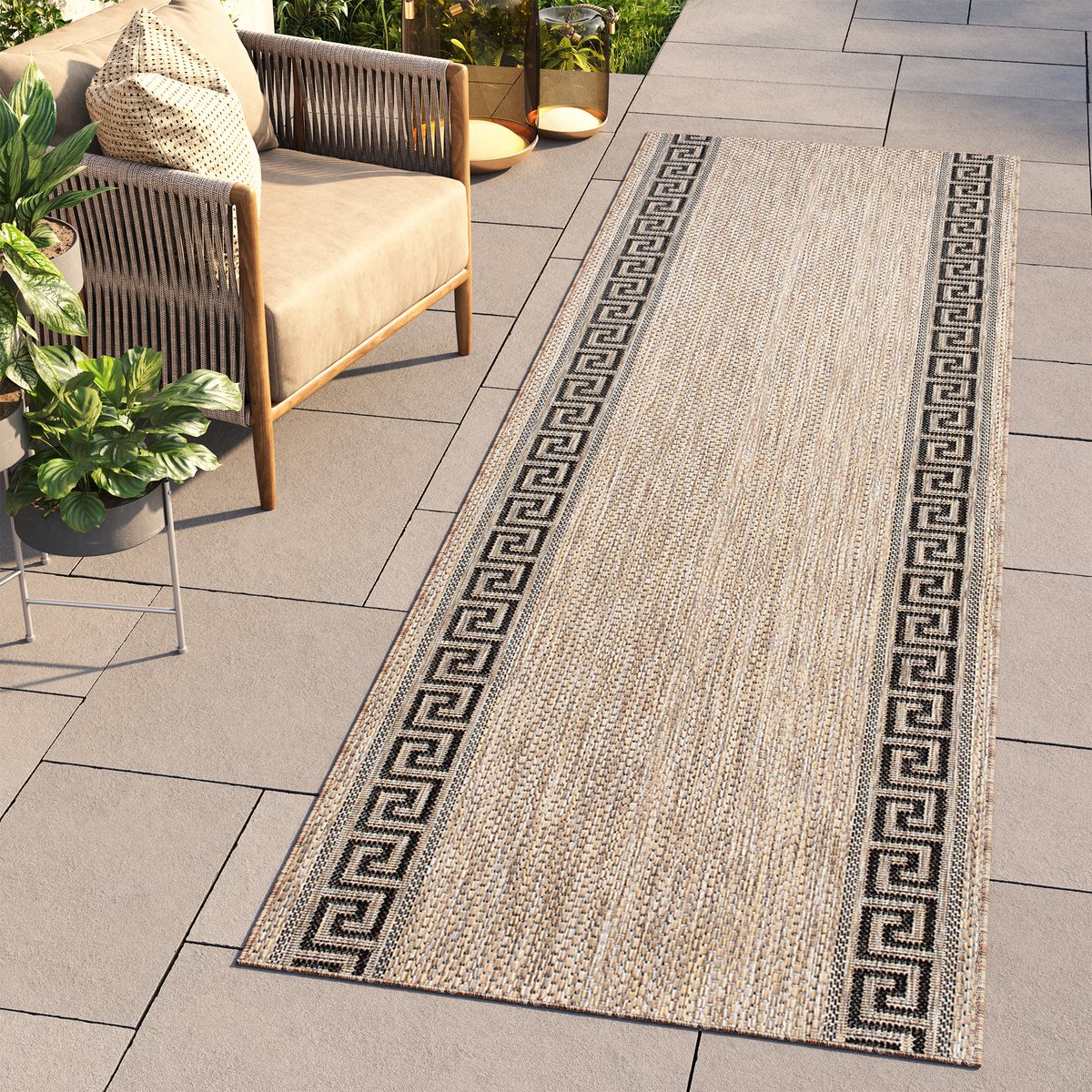 Tapiso Melissa Loper Laagpolig Beige Bruin Modern Indoor Outdoor Vloerkleed Maat- 60x150