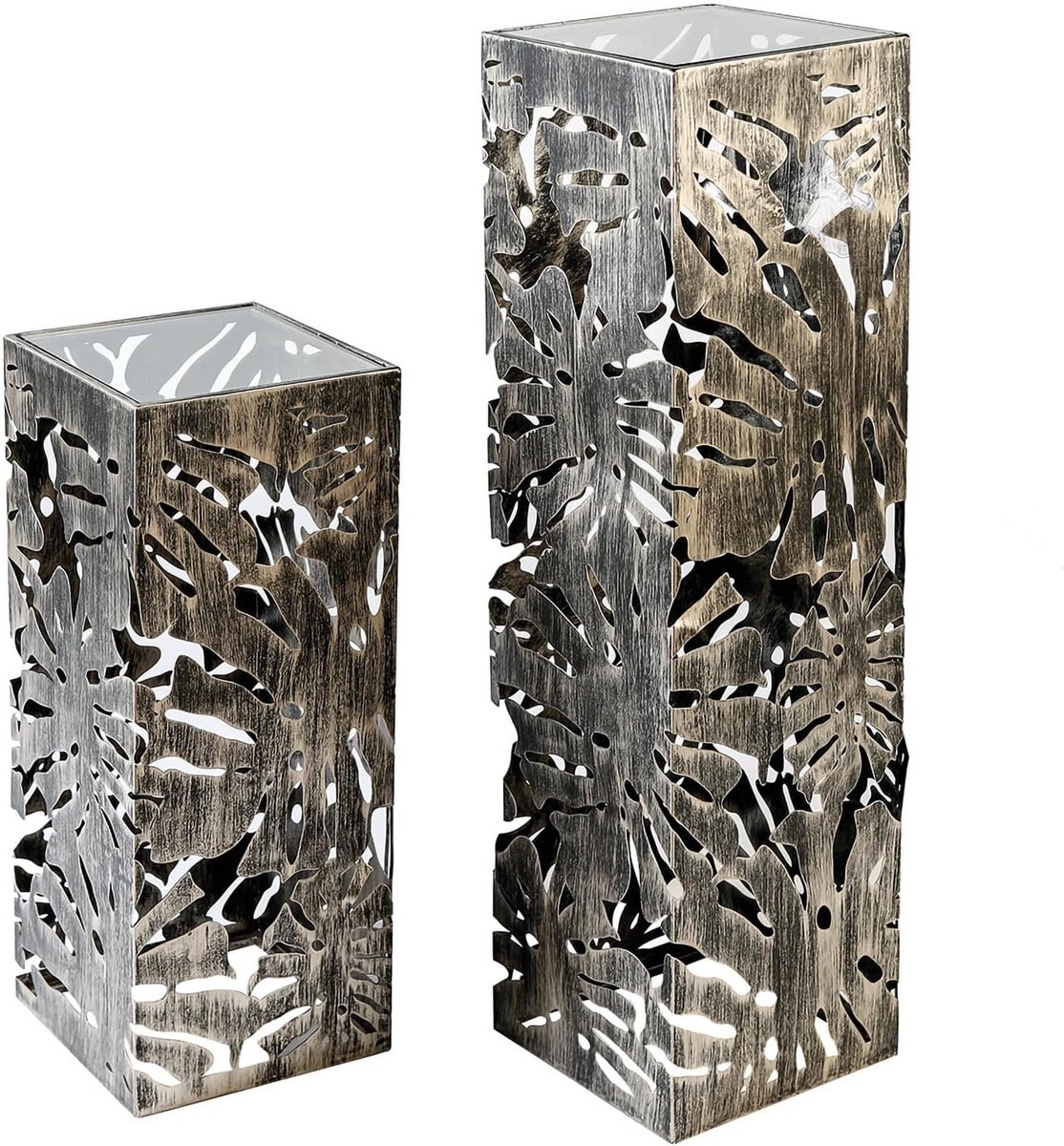 Decoratieve Zuil met Bladmotief van Glas en Metaal - Bronskleurig - 70 cm Hoog