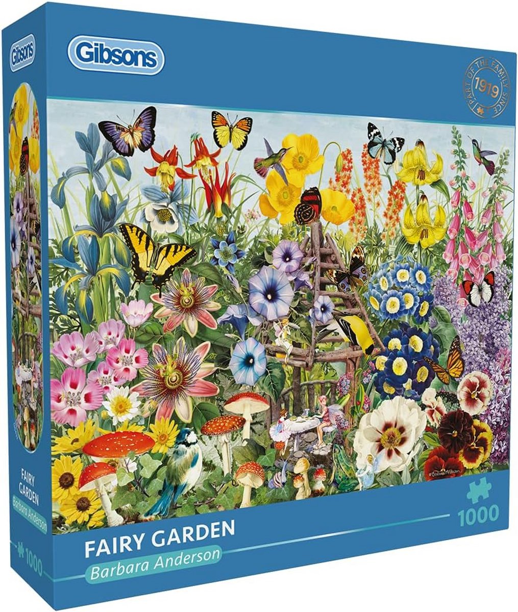 Mooie legpuzzel 1000 stukjes met kleurrijke bloemen en tuinsprookje