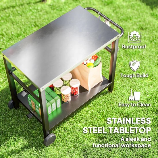 Cozze Buitenkeuken 90 – RVS Werkblad, Modulaire BBQ-tafel Met Kast, Gasfleshouder, Haken & Wielen, Draagkracht 100 Kg