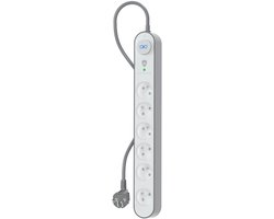 Force Case, Meervoudig stopcontact met 6 aansluitingen, type E 1120J, 1,5 m, met bliksembeveiliging, Blanc / Gris