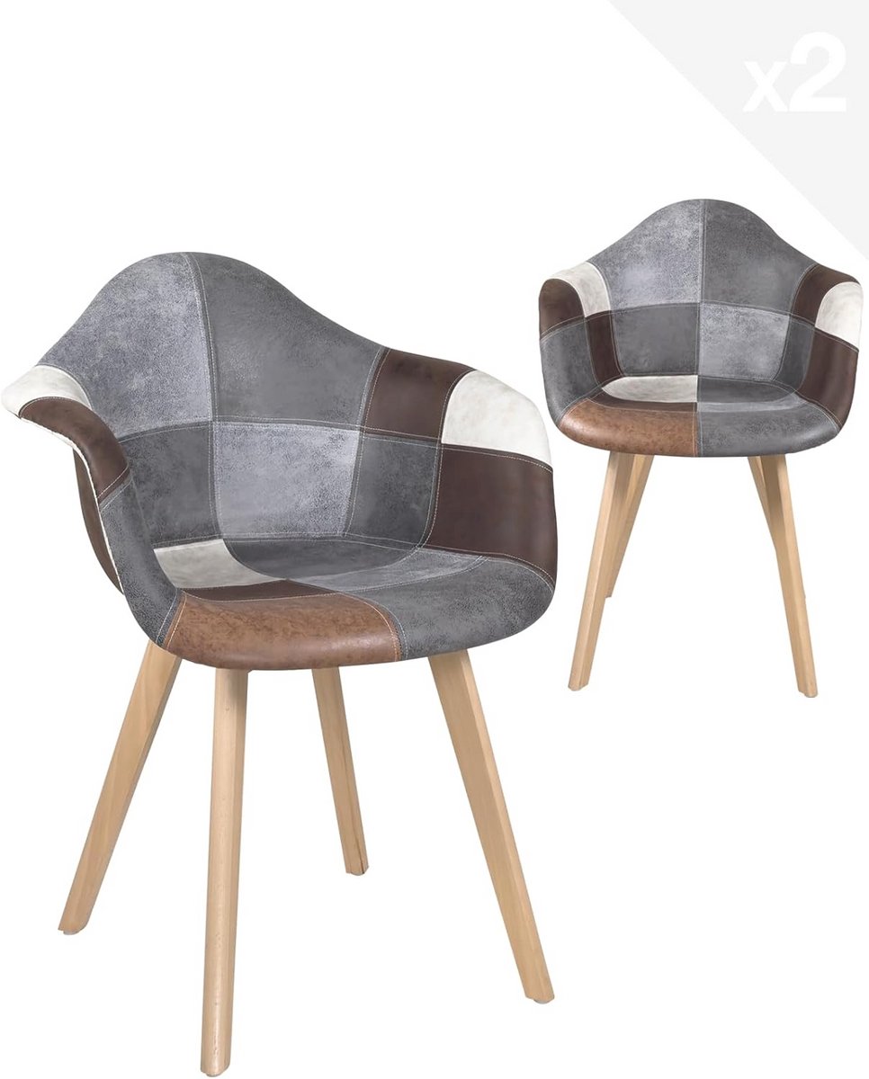 Set van 2 Scandinavische patchwork stoelen