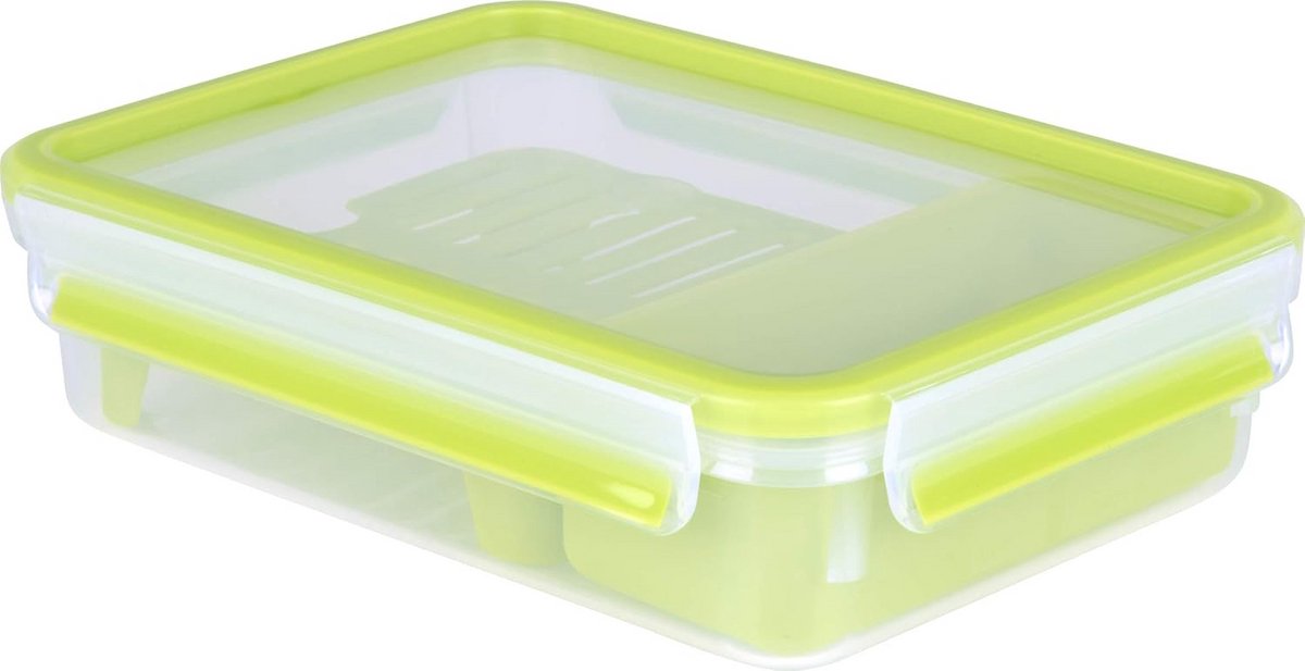 Brunchbox 1,2 liter met roosterinzet en extra verdieping, 100% dicht, voor onderweg
