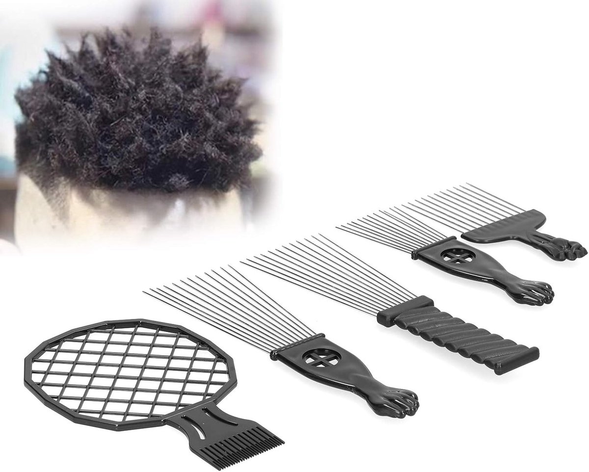 Afro Kam Set - 5 Stuks Roestvrij Staal Haar Styling Kam voor Krullend Haar