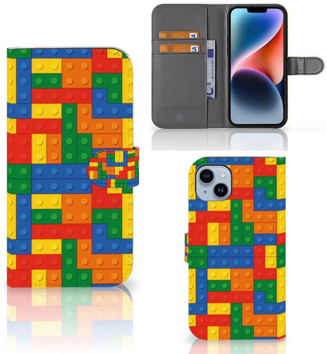 Boekhoesje voor iPhone 15 Plus Telefoon Hoesje Blokken