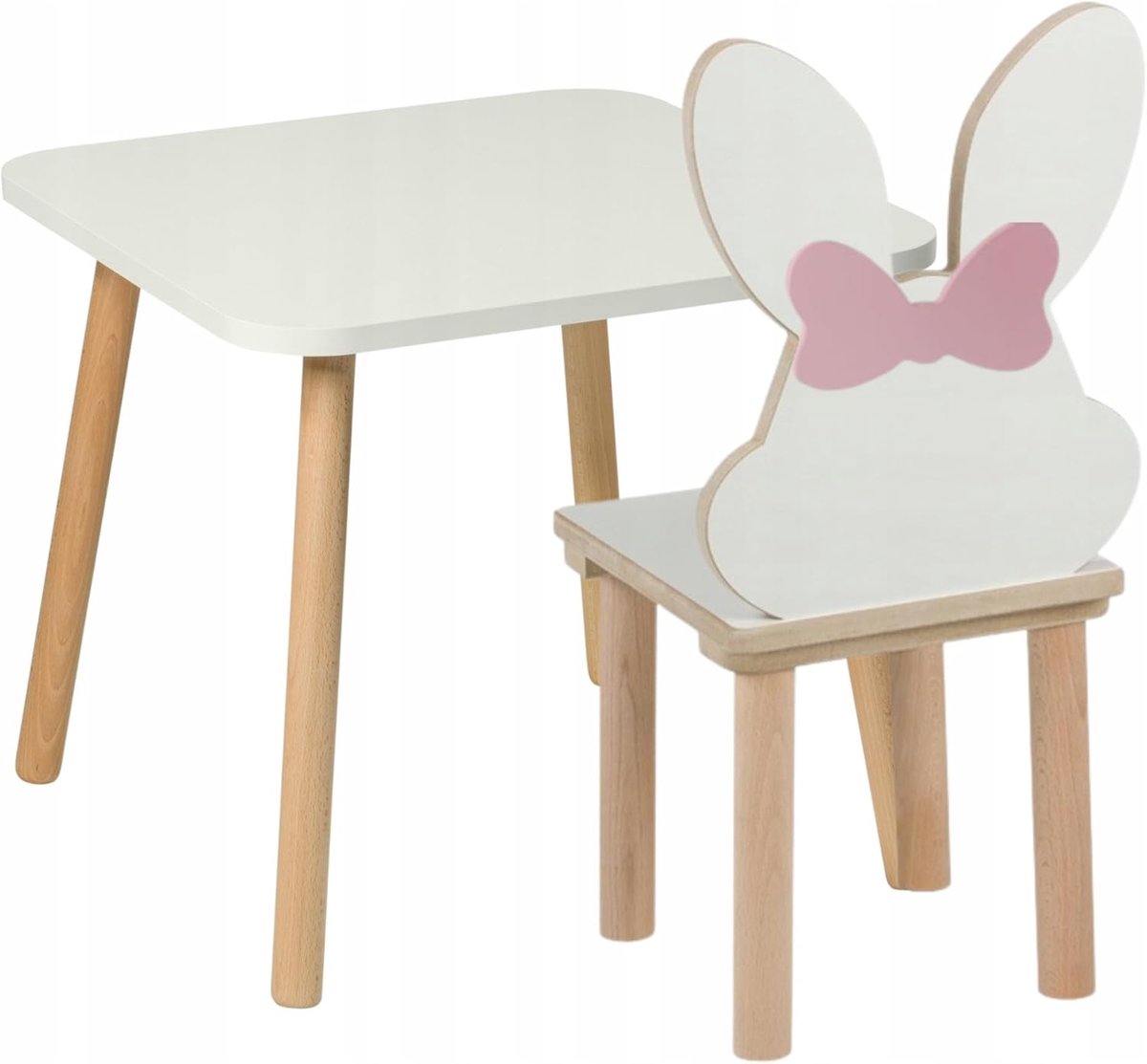 Kindertafel en kinderstoel set met konijnendesign voor kinderkamer