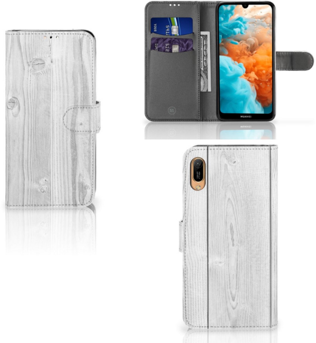 Huawei Y6 (2019) Book Style Case White Wood