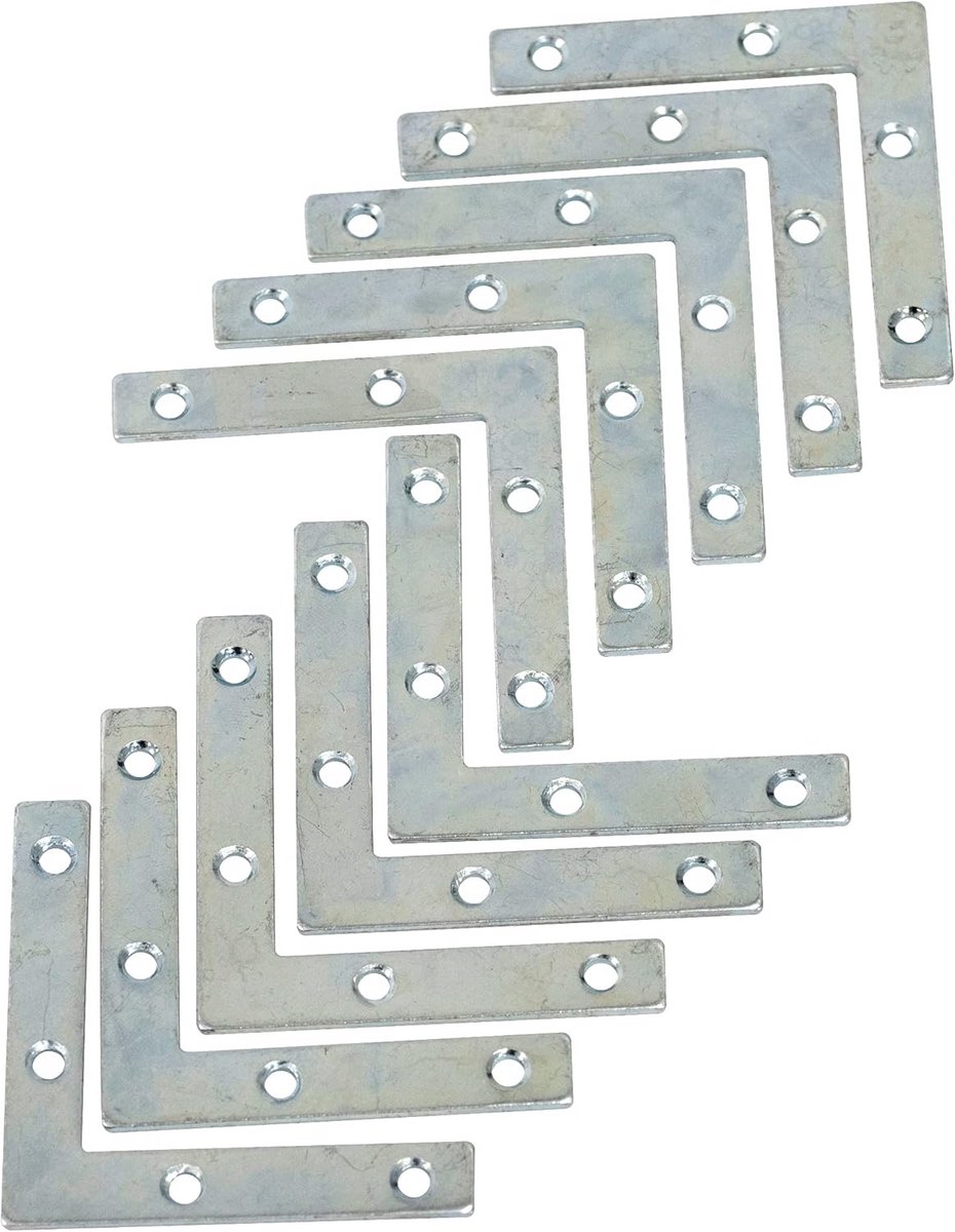 Set van 10 platte montage- en bevestigingsbeugels 60x60x10x2 mm voor hout en staal