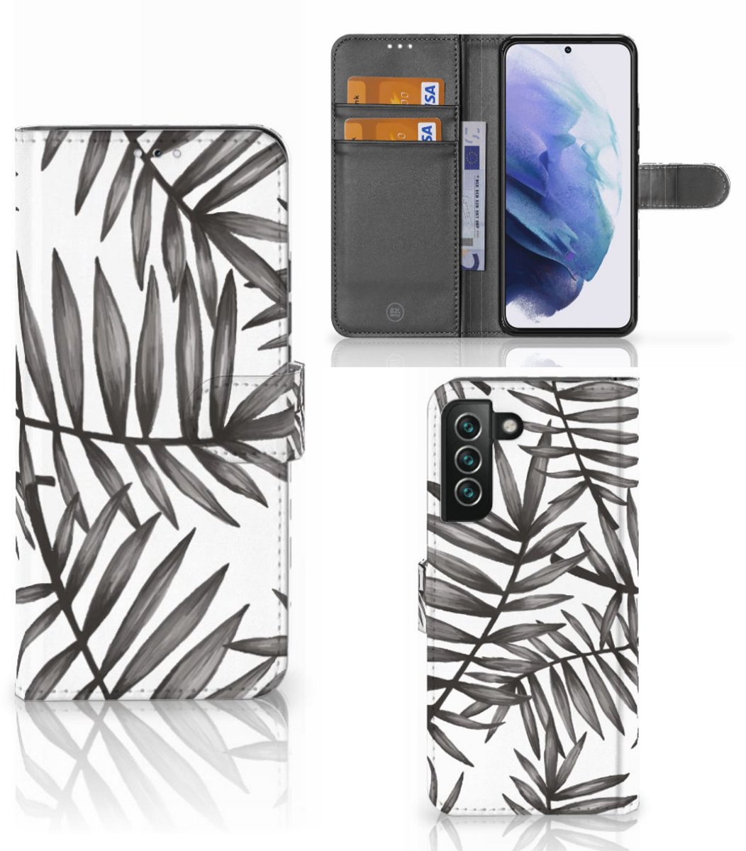 Boekhoesje voor Samsung Galaxy S22 Plus Hoesje Leaves Grey