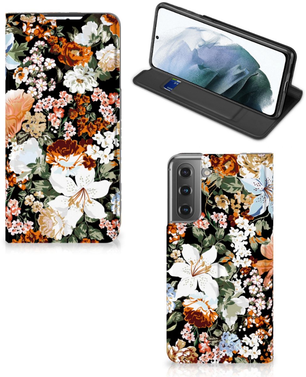 Smart Cover voor Samsung Galaxy S21 FE Dark Flowers