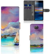 Coque Sony Xperia 10 PU Etui Housse en PU Cuir Portefeuille de Protection Bateau