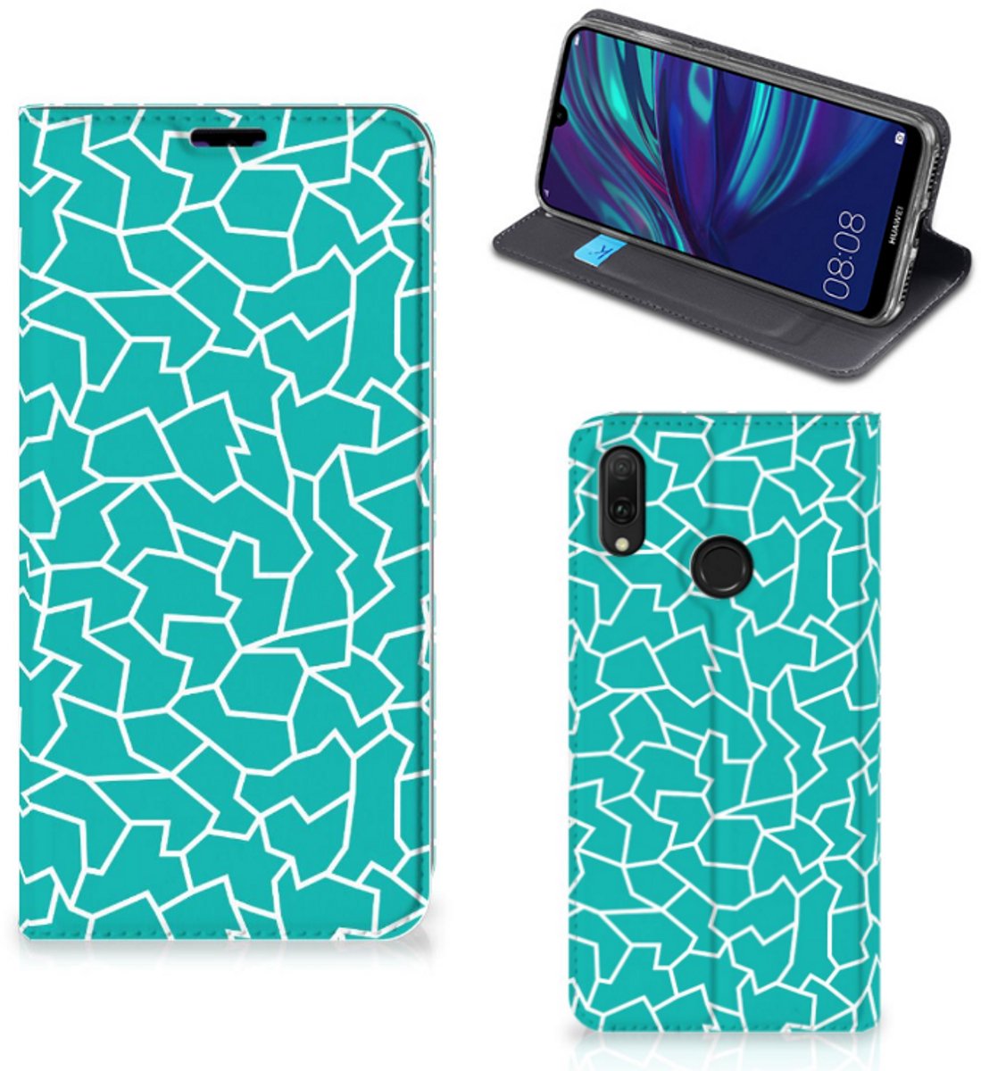 Huawei Y7 hoesje Y7 Pro (2019) Bookcase Cracks Blue