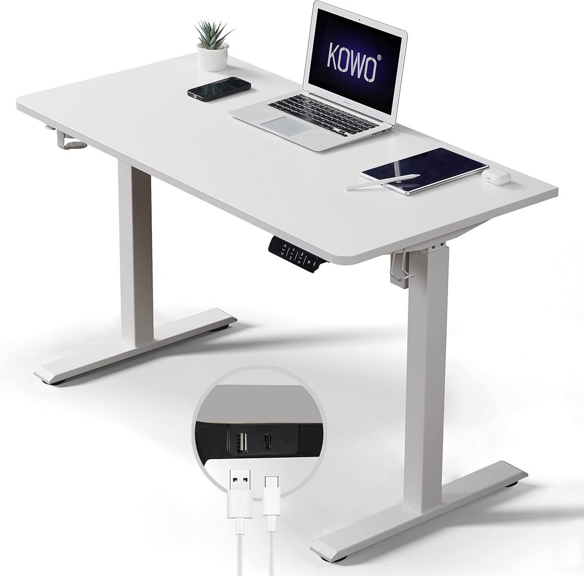 In hoogte verstelbaar zit-sta bureau met USB-hub en laadstation - 120 x 60 cm