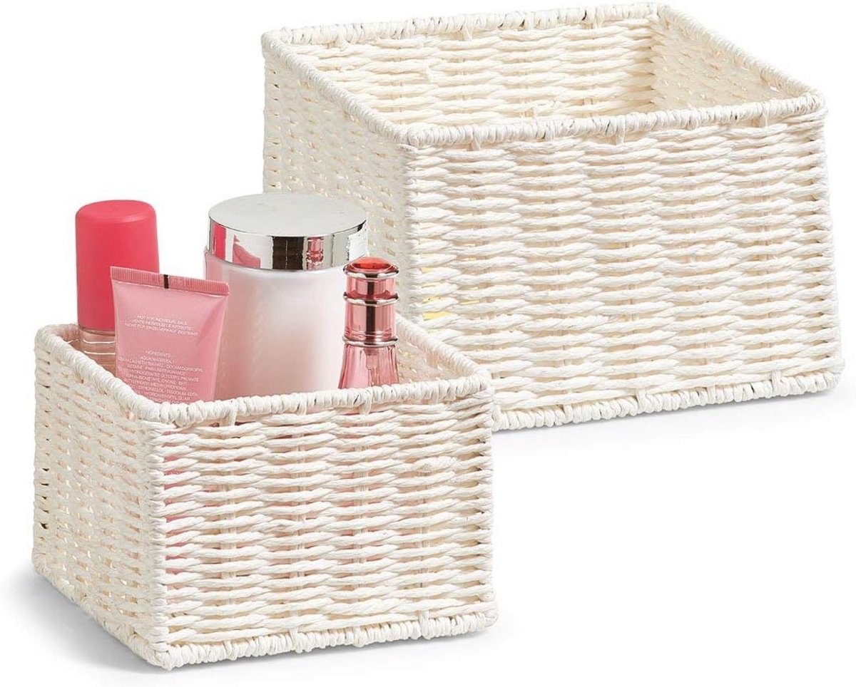 Opbergmandjes Set van 2 - Papiervlechtwerk - Wit - 16 x 16 x 11 cm