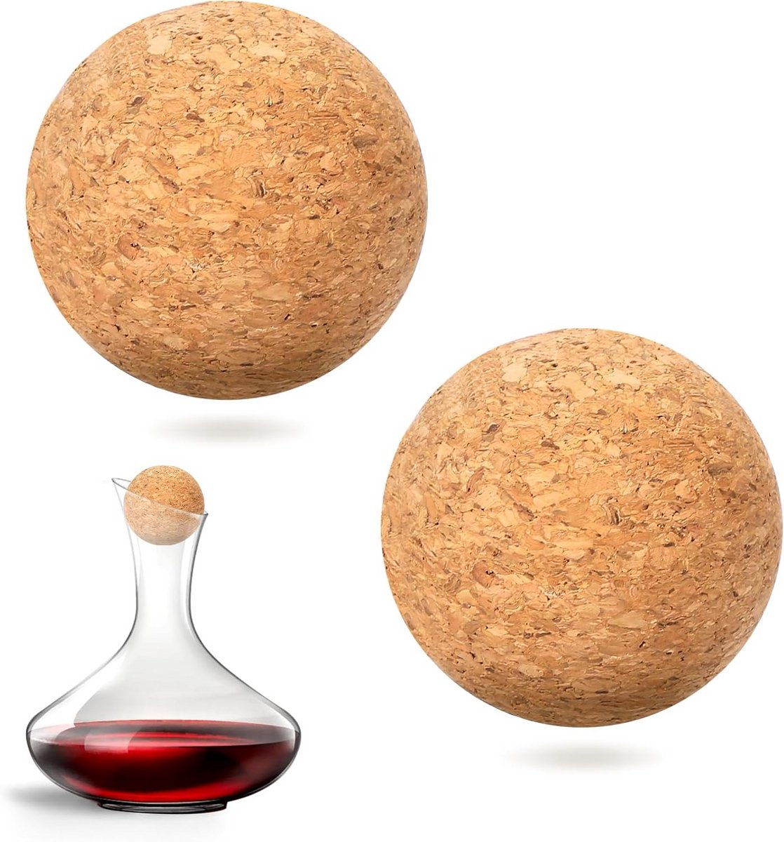 Wijnkurk Bal Stopper 2 Stuks - Houten Kurk voor Karaf en Fles