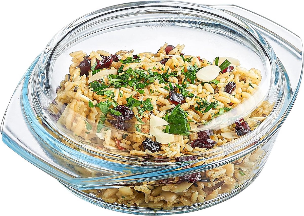 Ronde glazen ovenschotel met deksel - minder dan 1 liter, hitte- en schokbestendig, gemaakt in Europa