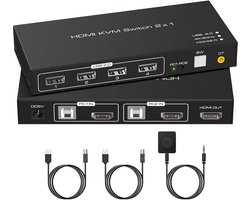 KVM Switch HDMI 2 Poorten 4K 60Hz – Voor 2 PC’s en 1 Monitor met Toetsenbord, Muis en Printer Ondersteuning