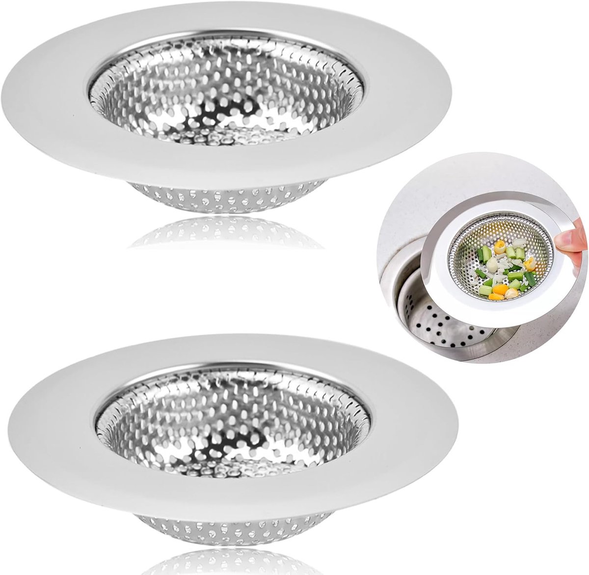 Stainless Steel Drain Strainer Set - 2 Pieces for Kitchen and Bathroom Clog Protection