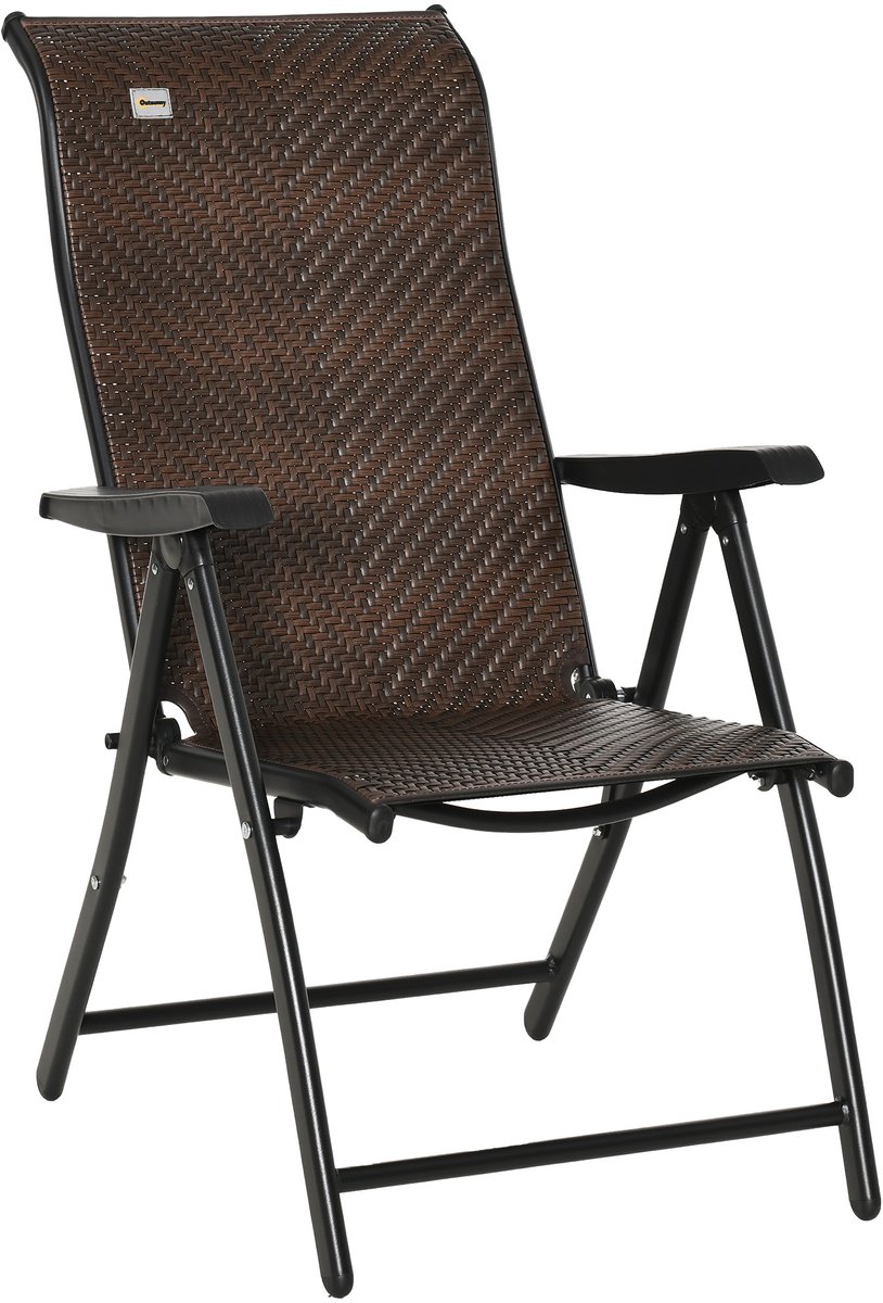 Wishdor - Opvouwbare Tuinstoel Met Armleuningen - 7-Voudig Verstelbare Rugleuning - Polyethyleen - Bruin - 58 X 71 X 111 Cm