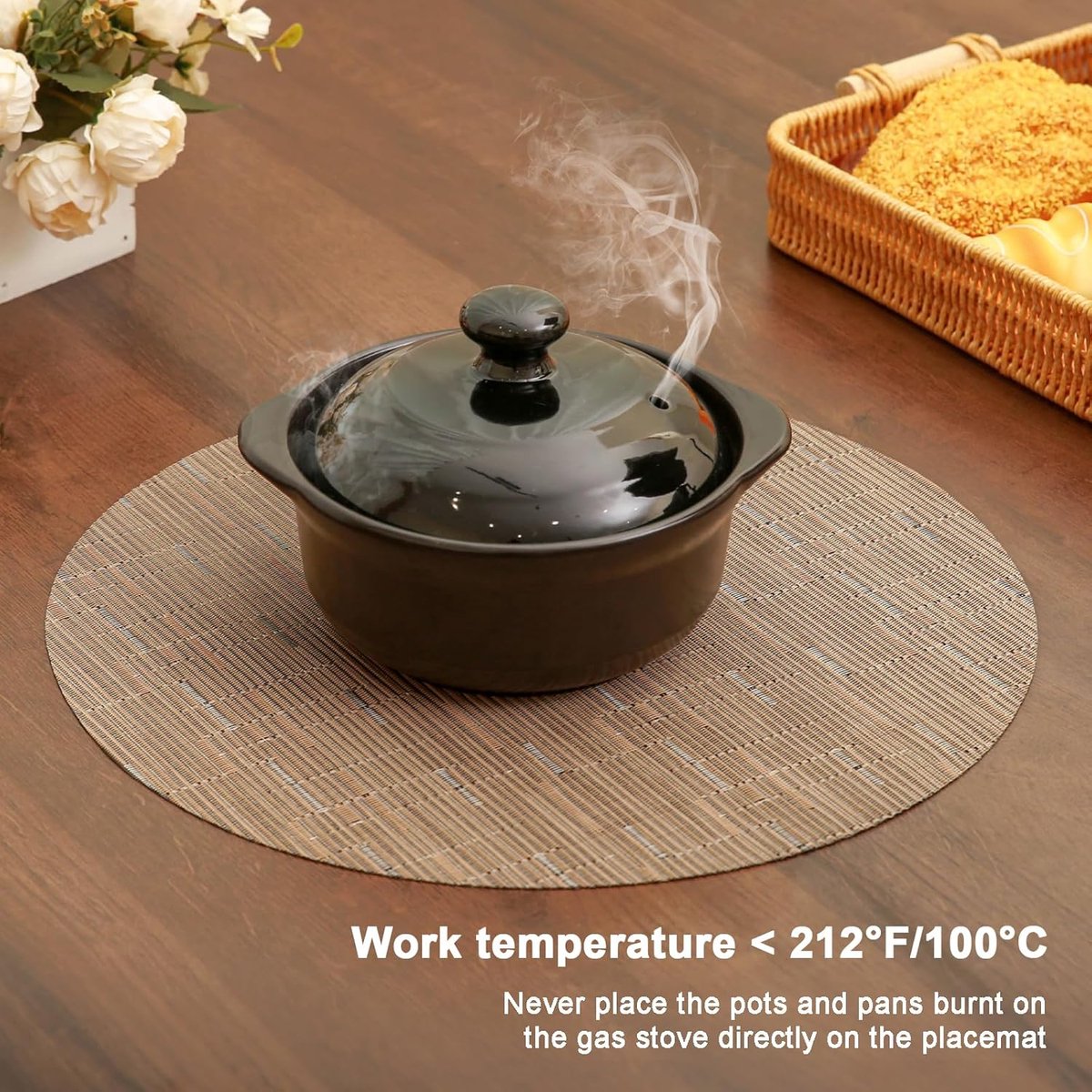 Hittebestendige Wasbare Placemats voor keukentafel - Antislip Rond, 38 cm - Set van 8