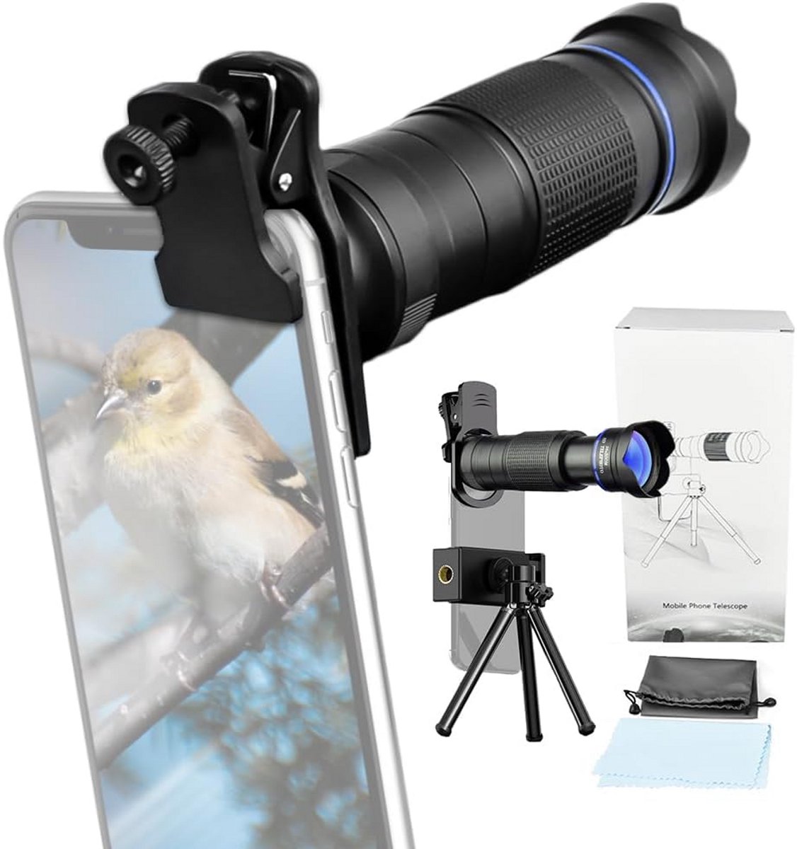 36X HD Telephoto Lens for Smartphone, Telephoto Lens for Mobile Phone with Mini Tripod, Cell Phone Camera Lens for Taking Photos and Videos (Blue)