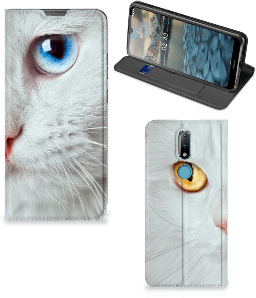 Nokia 2.4 Hoesje maken Witte Kat