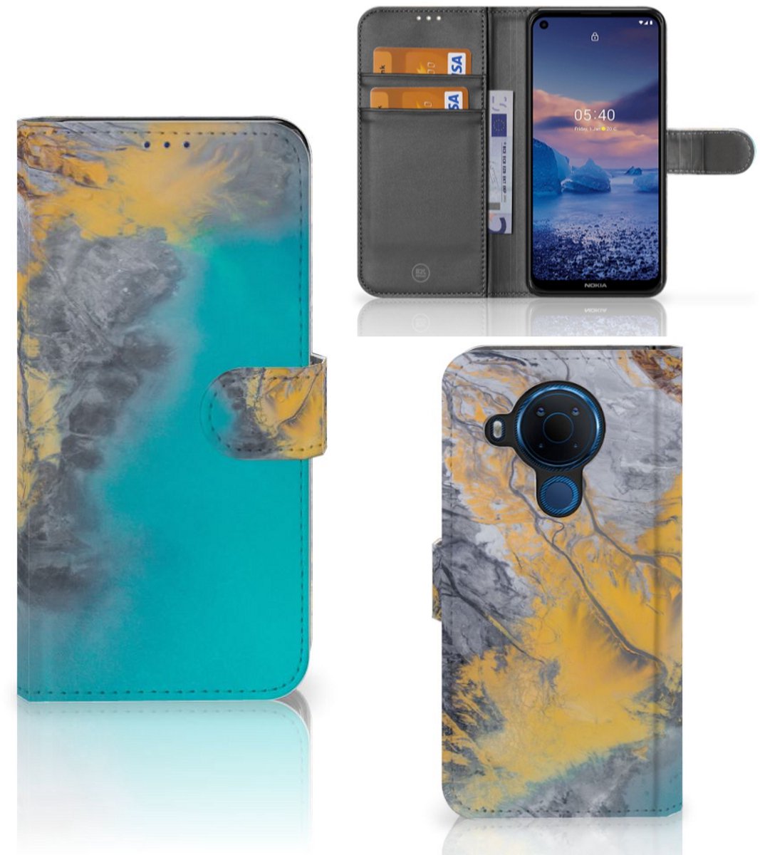 Nokia 5.4 Bookcase Marble Blue Gold