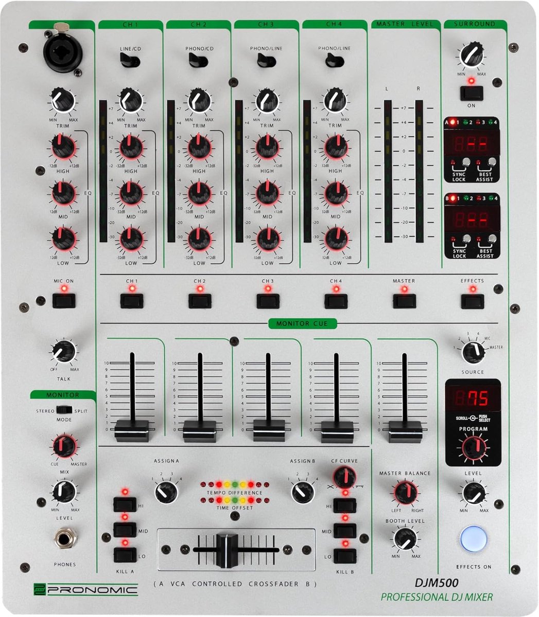 DJ Mixer 5-Kanalen met Auto BPM-Teller en Ingebouwd Effectapparaat