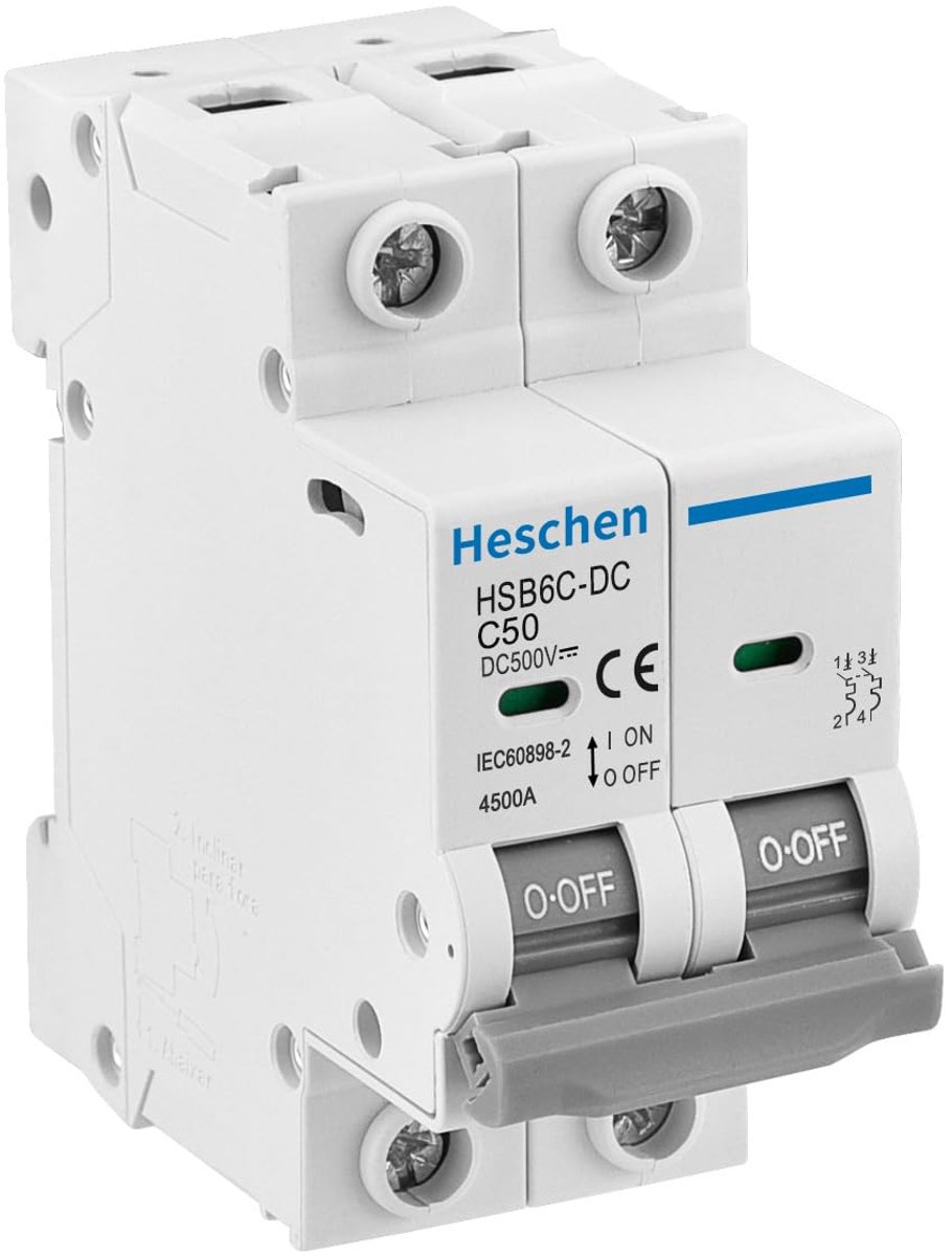 Miniatuur DC stroomonderbreker 2 Polen tot 50A voor zonne-energie systemen