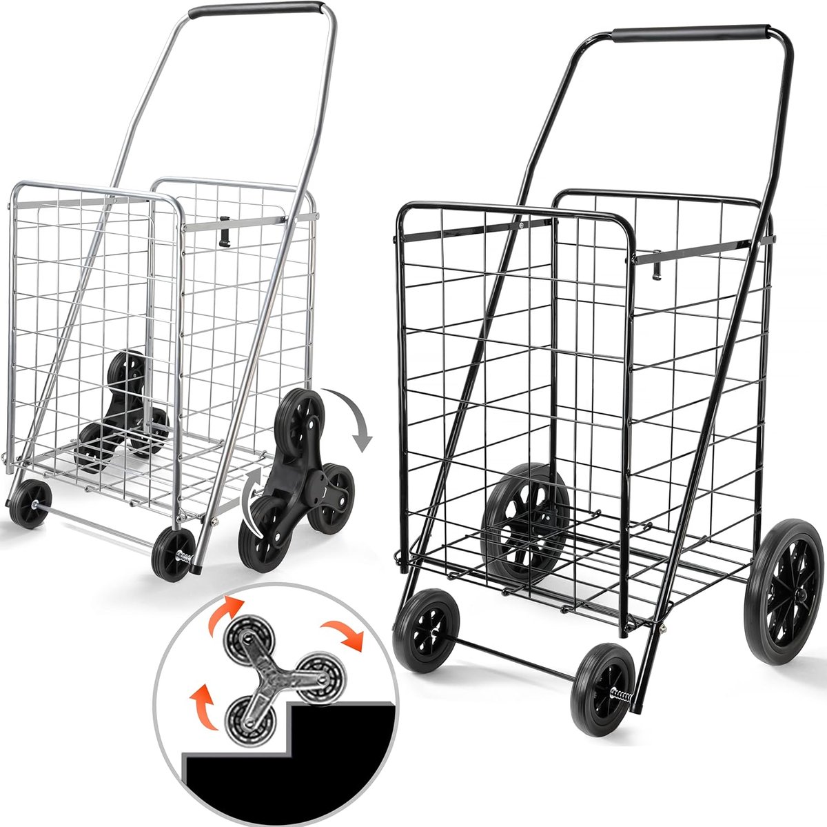 2-pack opvouwbare boodschappenwagen met trapklimmer - X-Large
