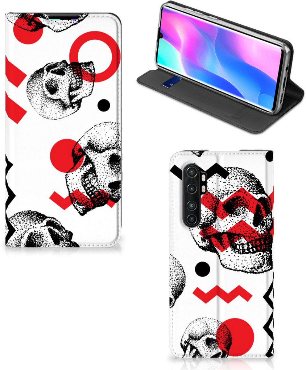 Mobiel BookCase Xiaomi Mi Note 10 Lite Skull Red