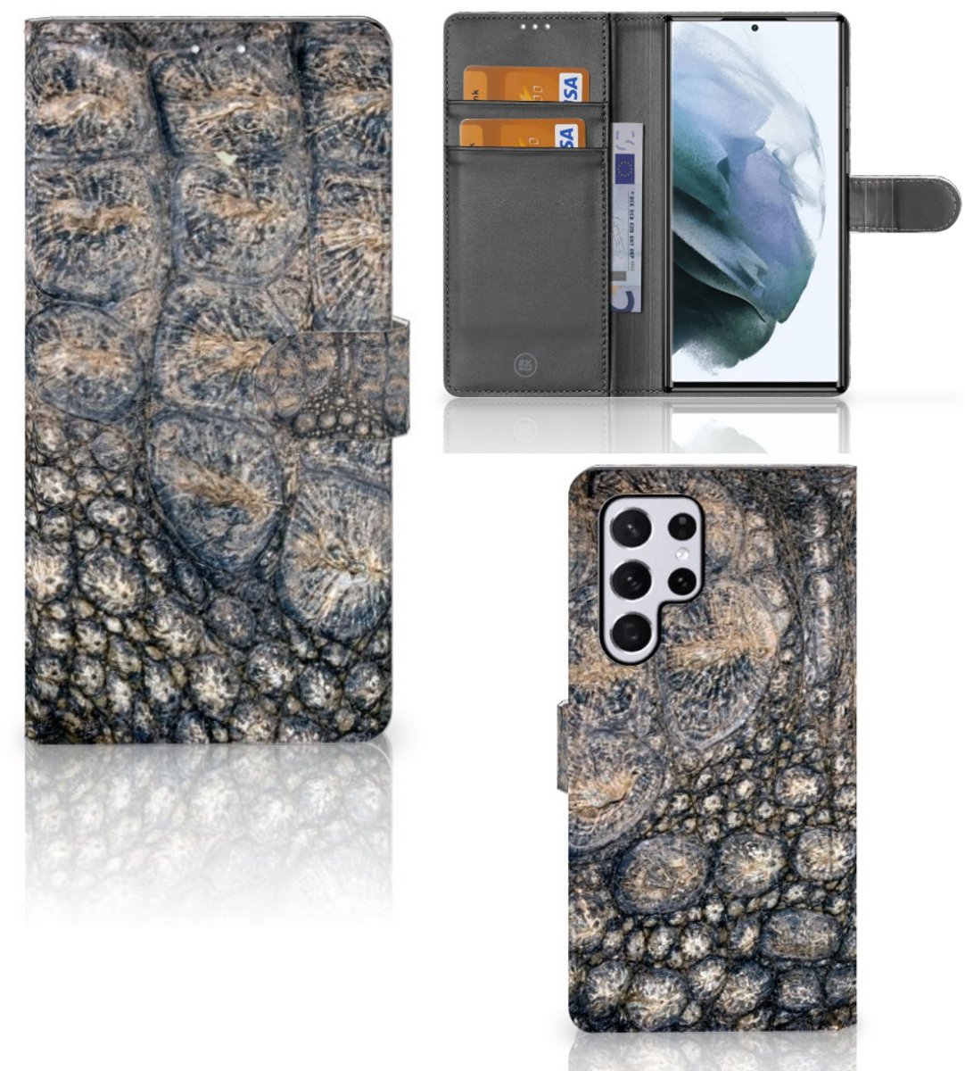Samsung Galaxy S22 Ultra Telefoonhoesje met Pasjes Krokodillenprint