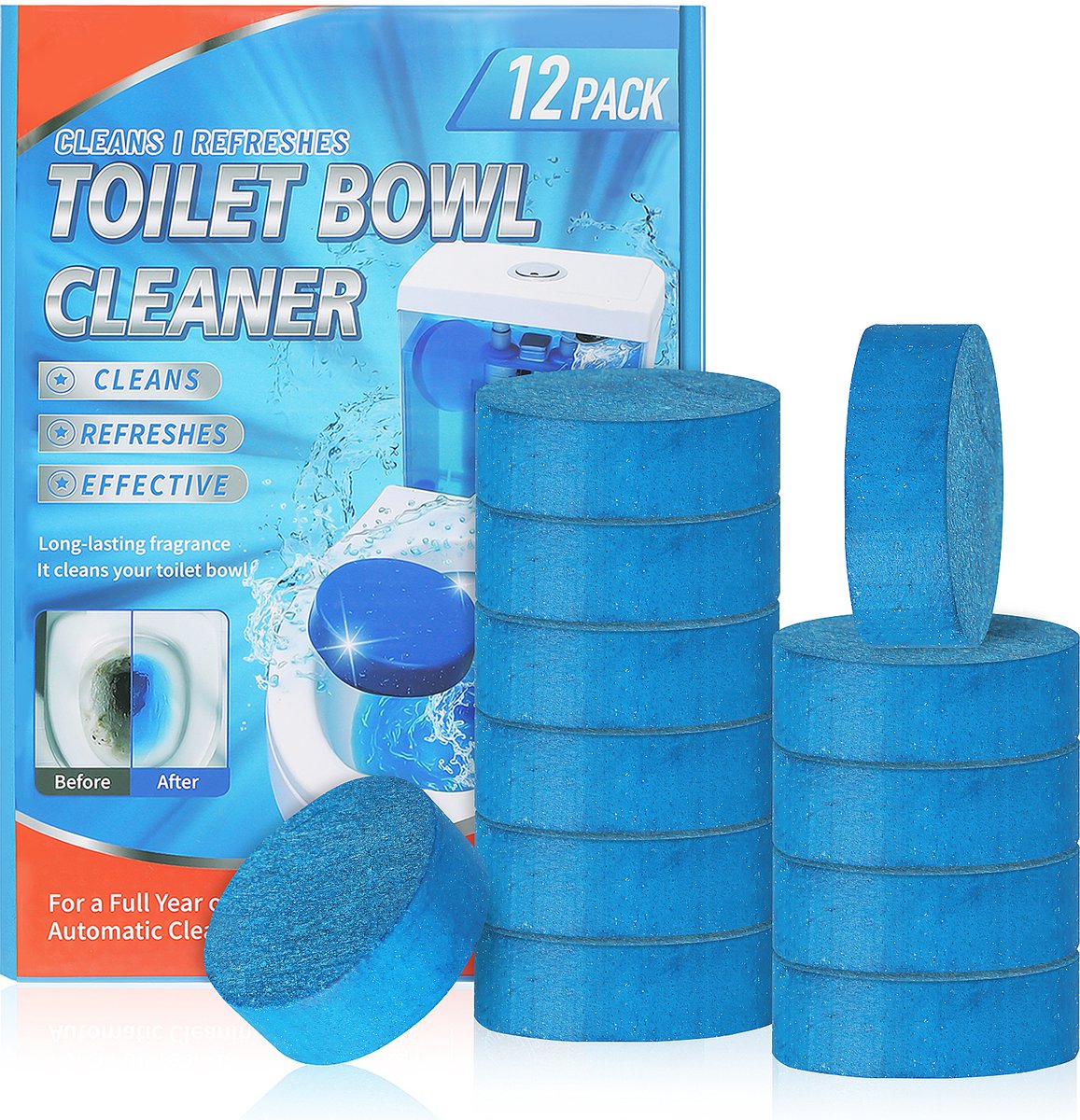 12 stuks Toiletpotreinigingstabletten – Bruistabletten voor Automatische Stortbakreiniging – Ontkalker, Geurverwijderaar en Kalkverwijderaar voor Toiletstortbakken – Langdurige Badkamerverfrissertabletten