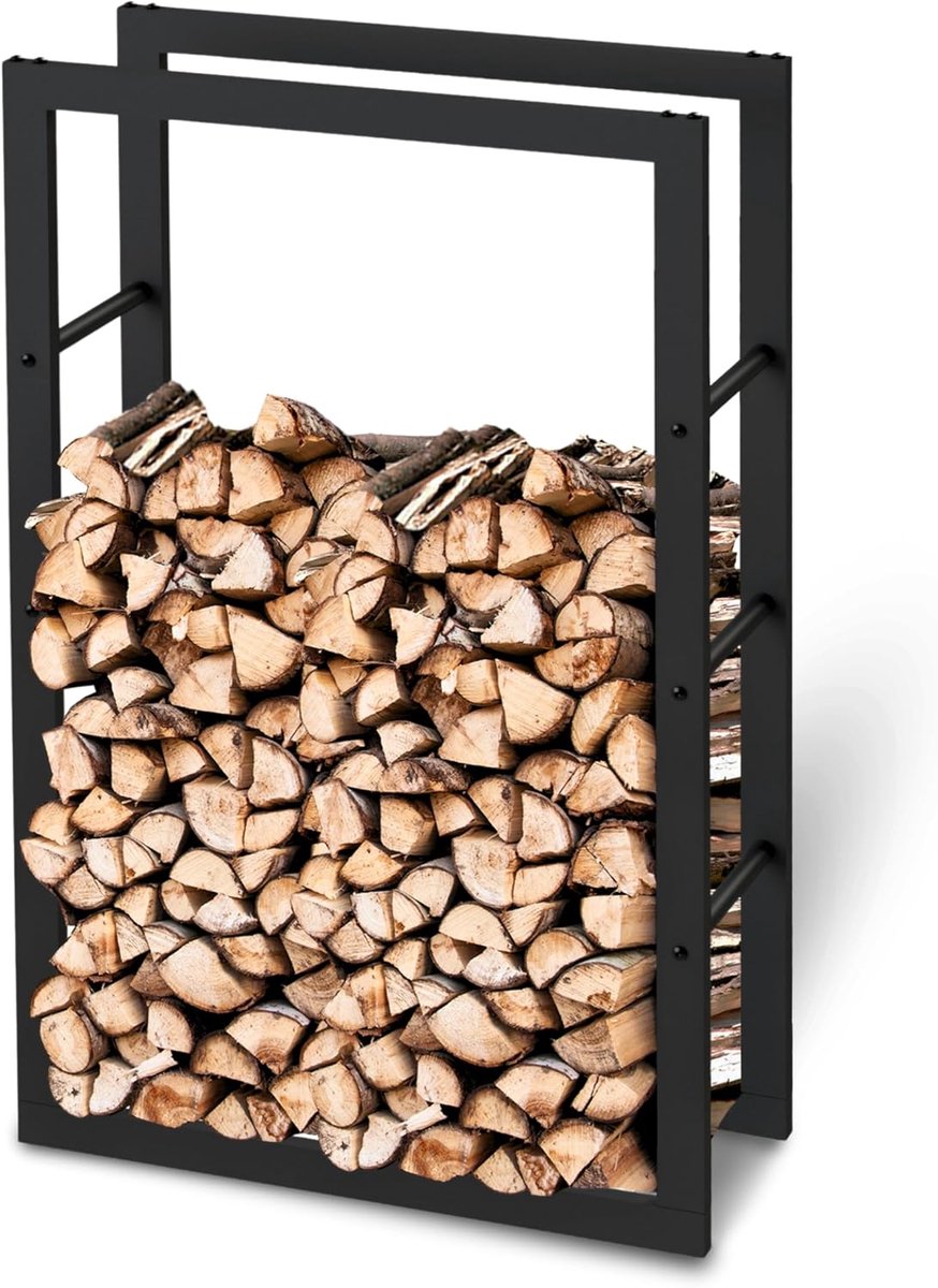 Metalen haardhoutrek zwart met ovenhandschoen (100x25x60 cm)