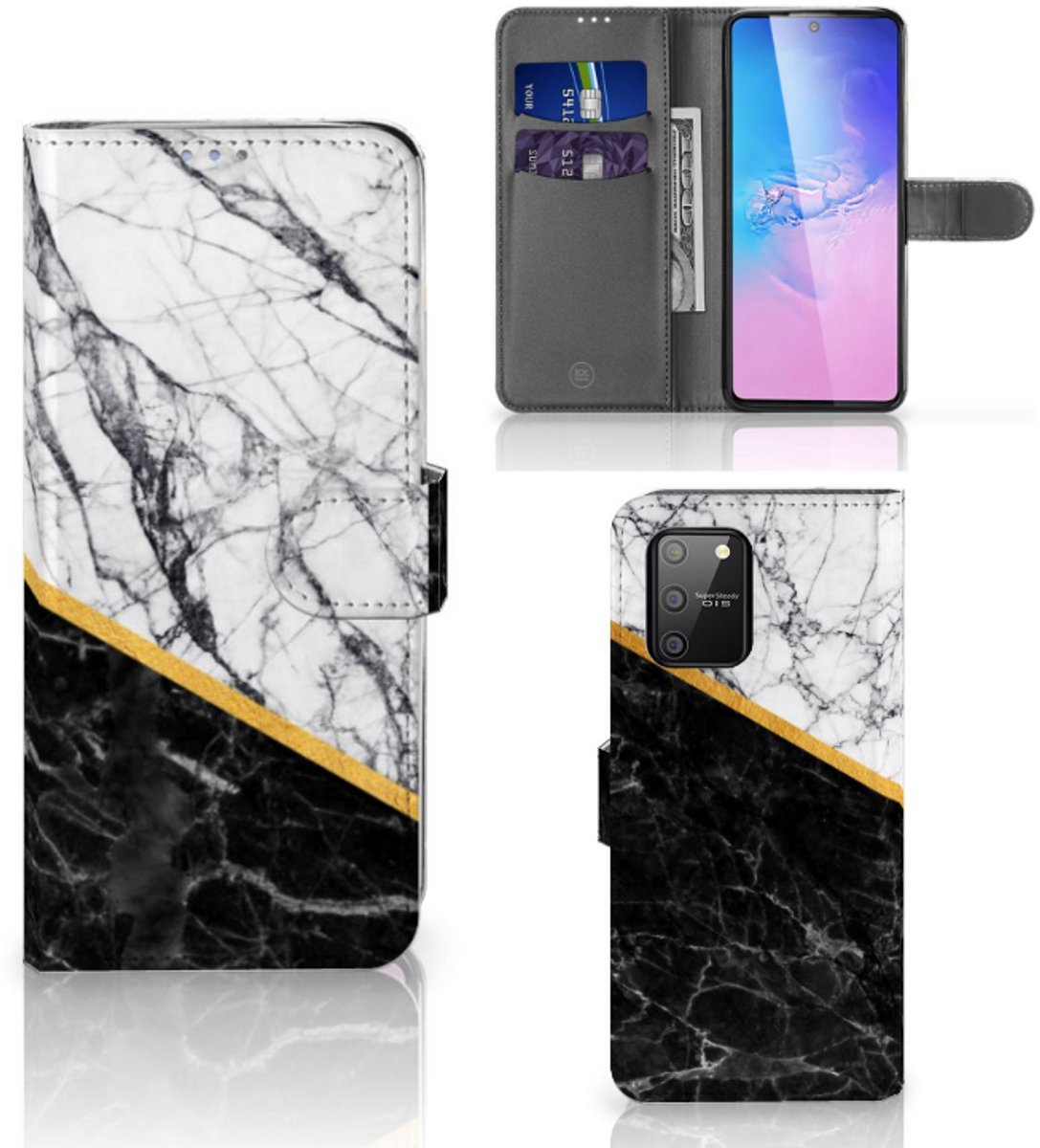 Book Case voor Samsung S10 Lite Bookcase Marmer Wit Zwart - Origineel Cadeau Man
