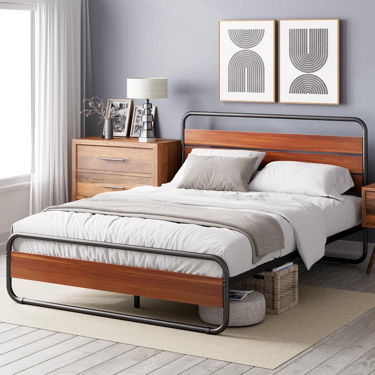 Metalen Bed 90 x 190 cm met Hoofdeinde en Voeteneinde - Bruin en Zwart