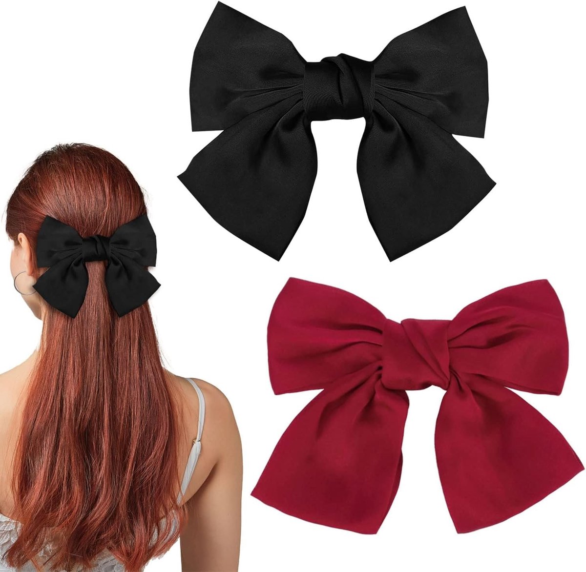 Grote Bow Haarclip voor Dames - 2 Stuks Haarspeldjes in Zwart en Rood
