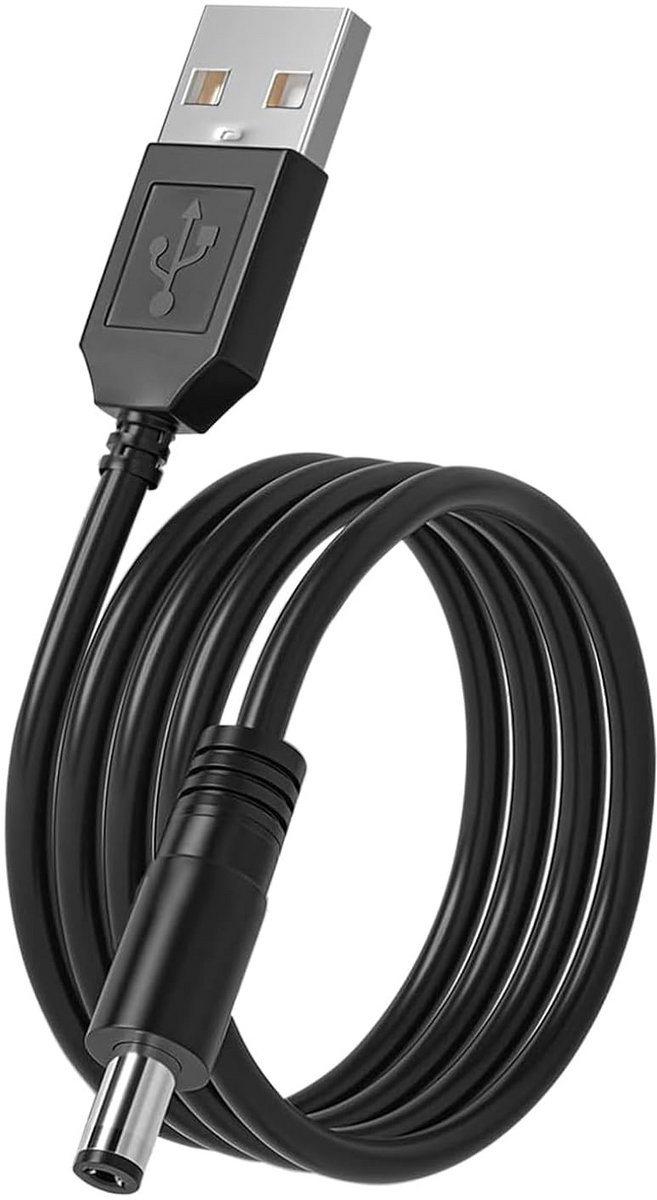 Laadkabel 1,5 m met holle stekker en USB-adapter - 150 cm DC zwart
