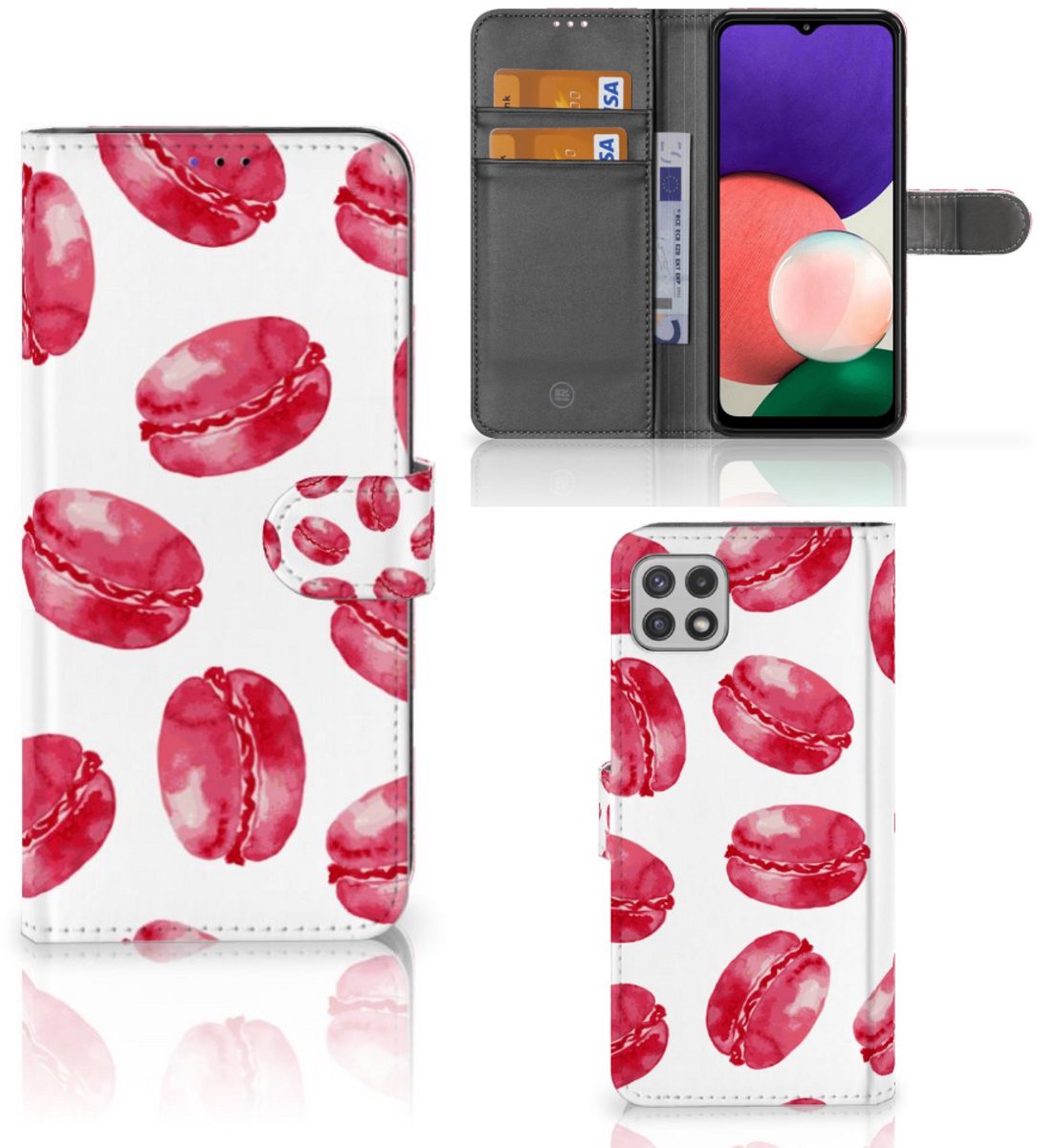 Samsung Galaxy A22 5G Book Cover Pink Macarons