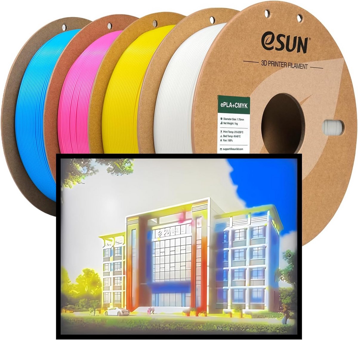PLA+ Filament 1.75mm CMYK Set voor Lithofaan 3D Prints, Hoge Maatnauwkeurigheid