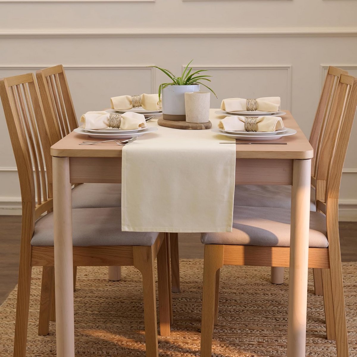 Wasbare Katoenen Tafel Loper Natuurlijk Effen Kleur 40x230 cm