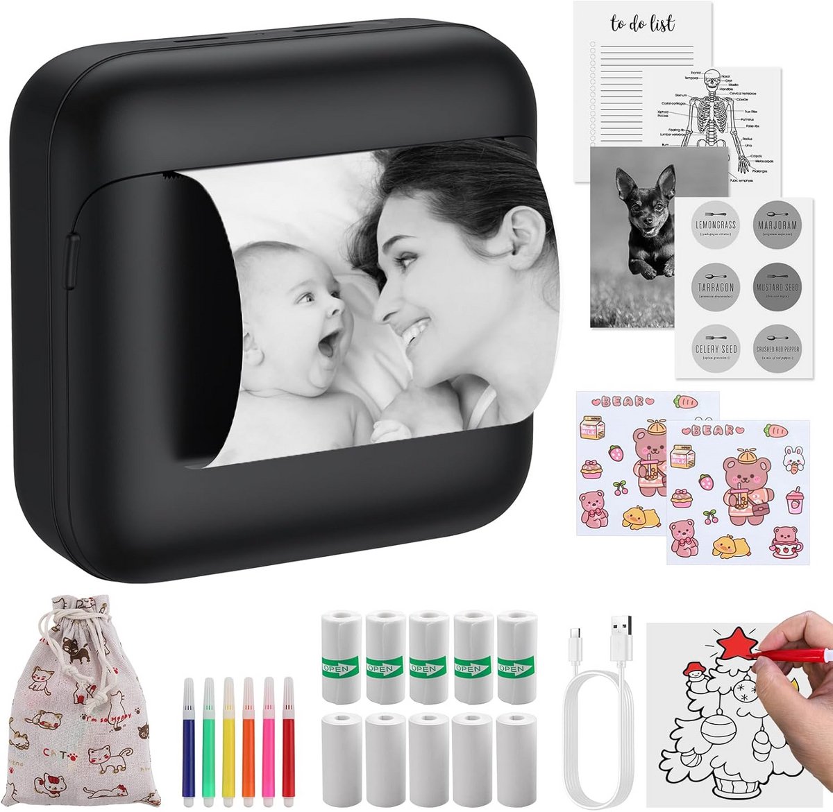 Mini Thermische Printer met 10 Papierrollen en 6 Markers - Draagbare Bluetooth Labelprinter